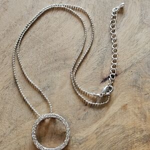 Dazzling Silver Necklace with Crystal Circle Pendant